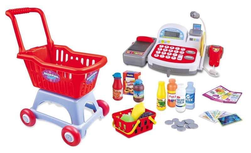 Caja Registrado y Carrito de Supermercado de Juguete, incluye (comida de  juguete), a partir de 3 años