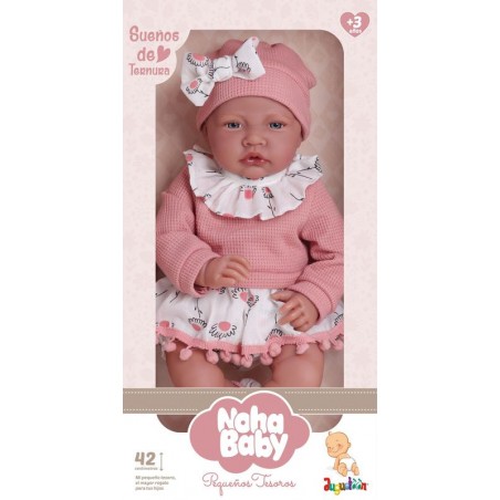 Muñeca bebé Noha Rosa con lazo 42 cm