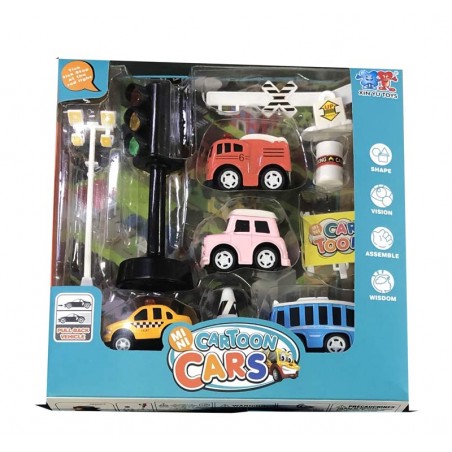 Set de vehículos infantiles Cartoon Cars con señalización vial