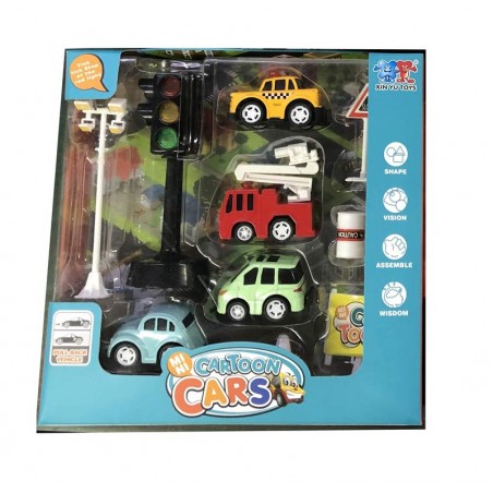 Set de vehículos infantiles Cartoon Cars con señalización vial