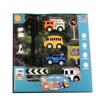 Set de vehículos infantiles Cartoon Cars con señalización vial